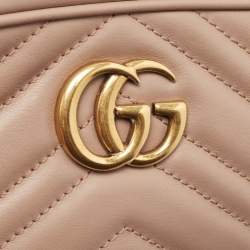 Pre Owned Gucci Beige Matelassé Leather Mini GG Marmont Camera Bag