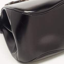 Pre Owned Gucci Black Patent Leather Large Lady Lock Bamboo Top Handle Bag