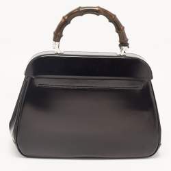 Pre Owned Gucci Black Patent Leather Large Lady Lock Bamboo Top Handle Bag