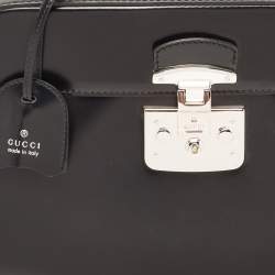 Pre Owned Gucci Black Patent Leather Large Lady Lock Bamboo Top Handle Bag