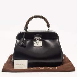 Pre Owned Gucci Black Patent Leather Large Lady Lock Bamboo Top Handle Bag