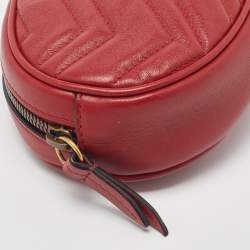 Pre Owned Gucci Red Matelassé Leather GG Marmont Belt Bag