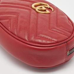 Pre Owned Gucci Red Matelassé Leather GG Marmont Belt Bag