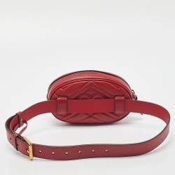 Pre Owned Gucci Red Matelassé Leather GG Marmont Belt Bag
