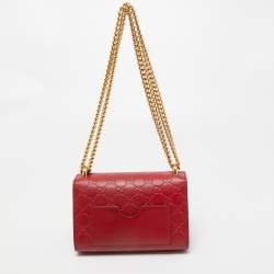 Pre Owned Gucci Red Guccissima Leather Small Padlock Shoulder Bag