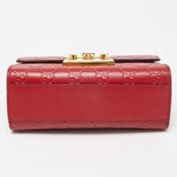 Pre Owned Gucci Red Guccissima Leather Small Padlock Shoulder Bag