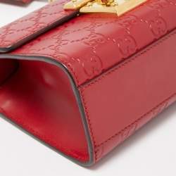 Pre Owned Gucci Red Guccissima Leather Small Padlock Shoulder Bag
