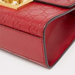 Pre Owned Gucci Red Guccissima Leather Small Padlock Shoulder Bag
