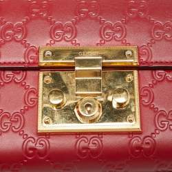 Pre Owned Gucci Red Guccissima Leather Small Padlock Shoulder Bag