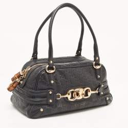 Pre Owned Gucci Black Leather Guccissima Horsebit Wave Boston Bag