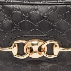 Pre Owned Gucci Black Leather Guccissima Horsebit Wave Boston Bag
