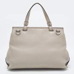 Pre Owned Gucci Grey Leather Small Bamboo Daily Top Handle Bag