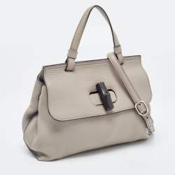 Pre Owned Gucci Grey Leather Small Bamboo Daily Top Handle Bag