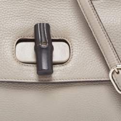 Pre Owned Gucci Grey Leather Small Bamboo Daily Top Handle Bag