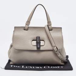 Pre Owned Gucci Grey Leather Small Bamboo Daily Top Handle Bag