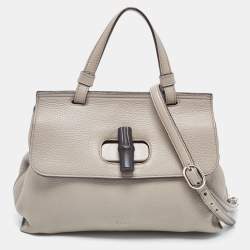 Pre Owned Gucci Grey Leather Small Bamboo Daily Top Handle Bag