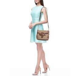 Pre Owned Gucci Beige/Brown GG Canvas and Leather Lady Web Flap Crossbody Bag