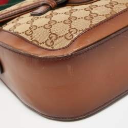 Pre Owned Gucci Beige/Brown GG Canvas and Leather Lady Web Flap Crossbody Bag