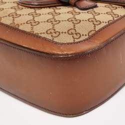 Pre Owned Gucci Beige/Brown GG Canvas and Leather Lady Web Flap Crossbody Bag