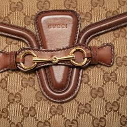 Pre Owned Gucci Beige/Brown GG Canvas and Leather Lady Web Flap Crossbody Bag