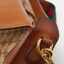Pre Owned Gucci Beige/Brown GG Canvas and Leather Lady Web Flap Crossbody Bag