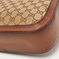 Pre Owned Gucci Beige/Brown GG Canvas and Leather Lady Web Flap Crossbody Bag