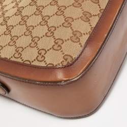 Pre Owned Gucci Beige/Brown GG Canvas and Leather Lady Web Flap Crossbody Bag