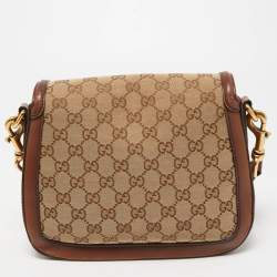 Pre Owned Gucci Beige/Brown GG Canvas and Leather Lady Web Flap Crossbody Bag