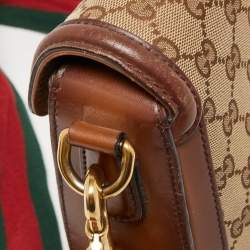 Pre Owned Gucci Beige/Brown GG Canvas and Leather Lady Web Flap Crossbody Bag
