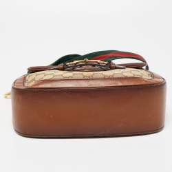 Pre Owned Gucci Beige/Brown GG Canvas and Leather Lady Web Flap Crossbody Bag