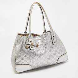 Pre Owned Gucci Silver Guccissima Leather Princy Tote