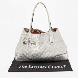 Pre Owned Gucci Silver Guccissima Leather Princy Tote