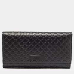 Gucci Black Mircoguccissima Leather Logo Flap Continental Wallet