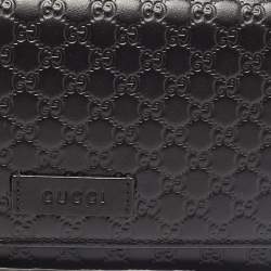 Gucci Black Mircoguccissima Leather Logo Flap Continental Wallet
