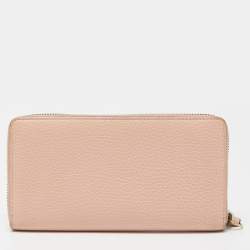 Gucci Light Pink Leather GG Butterfly Zip Around Continental Wallet