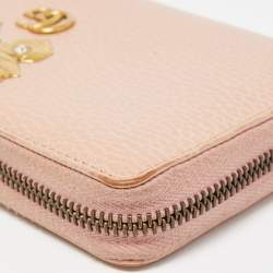 Gucci Light Pink Leather GG Butterfly Zip Around Continental Wallet