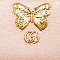 Gucci Light Pink Leather GG Butterfly Zip Around Continental Wallet