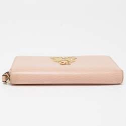 Gucci Light Pink Leather GG Butterfly Zip Around Continental Wallet