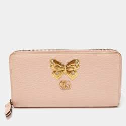 Gucci Light Pink Leather GG Butterfly Zip Around Continental Wallet