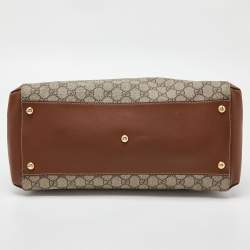 Pre Owned Gucci Brown/Beige GG Canvas and Leather Side Snap Tote