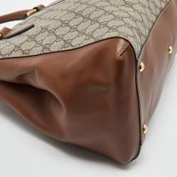 Pre Owned Gucci Brown/Beige GG Canvas and Leather Side Snap Tote