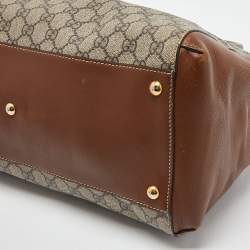 Pre Owned Gucci Brown/Beige GG Canvas and Leather Side Snap Tote