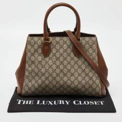 Pre Owned Gucci Brown/Beige GG Canvas and Leather Side Snap Tote