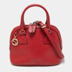 Gucci Red Leather Small GG Charm Dome Satchel
