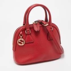 Gucci Red Leather Small GG Charm Dome Satchel