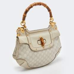 Pre Owned Gucci Beige Guccissima Leather Bamboo Handle Hobo