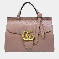 Pre Owned Gucci Pink Leather GG Marmont Top Handle bag