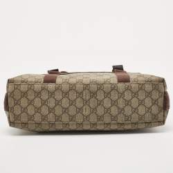 Pre Owned Gucci Beige/Brown GG Supreme Canvas Double Buckle Flap Messenger Bag