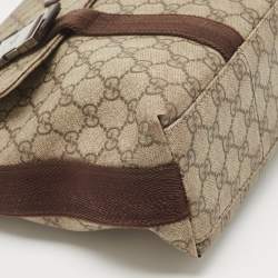 Pre Owned Gucci Beige/Brown GG Supreme Canvas Double Buckle Flap Messenger Bag
