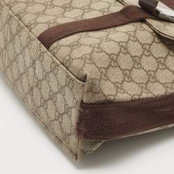 Pre Owned Gucci Beige/Brown GG Supreme Canvas Double Buckle Flap Messenger Bag
